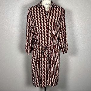 VICI Multicolored Abstract Printed, Button-down Belted Shirt Dress, L, No Flaws